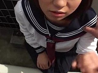 Japanese schoolgirl sucks cock Uncensored